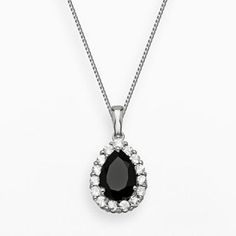 Gemminded Sterling Silver Black Onyx and White Topaz Teardrop Pendant