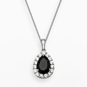 Gemminded Sterling Silver Black Onyx and White Topaz Teardrop Pendant