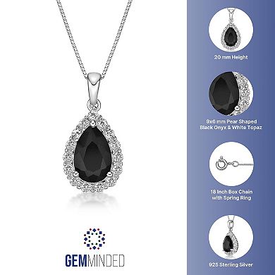 Gemminded Sterling Silver Black Onyx and White Topaz Teardrop Pendant