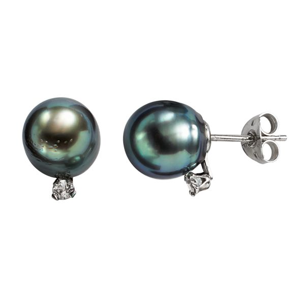 Sterling Silver Tahitian Cultured Pearl And Genuine White Topaz Stud 