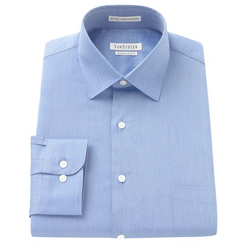 Men's Van Heusen ClassicFit Royal Herringbone Textured WrinkleFree SpreadCollar Dress Shirt