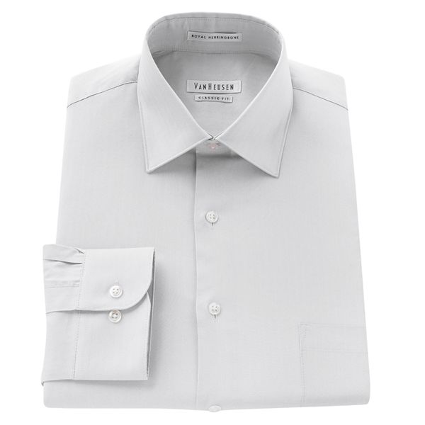 Van Heusen Mens Classic-Fit Twill Textured Spread-Collar Dress Shirt White