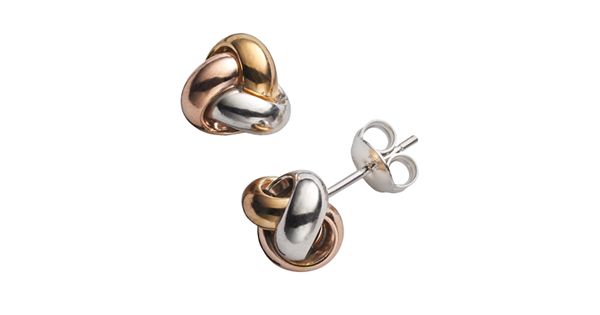14k Gold Over Silver Tri-Tone Love Knot Stud Earrings
