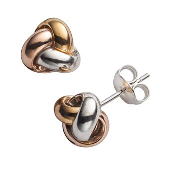 Designs by Gioelli 14k Gold Over Silver Tri-Tone Love Knot Stud Earrings