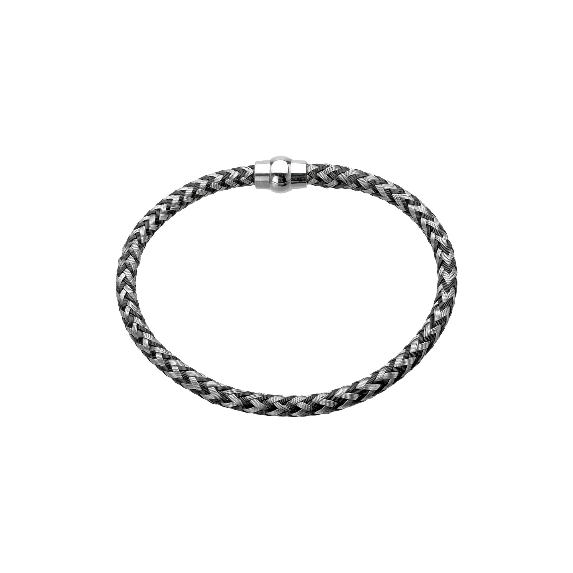 LYNX Stainless Steel Black Ion-Plated Braided Cable Bracelet - Men, Mens,