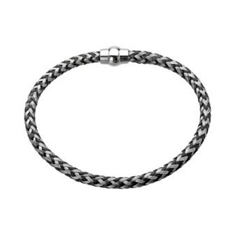 LYNX Stainless Steel Black Ion-Plated Braided Cable Bracelet - Men