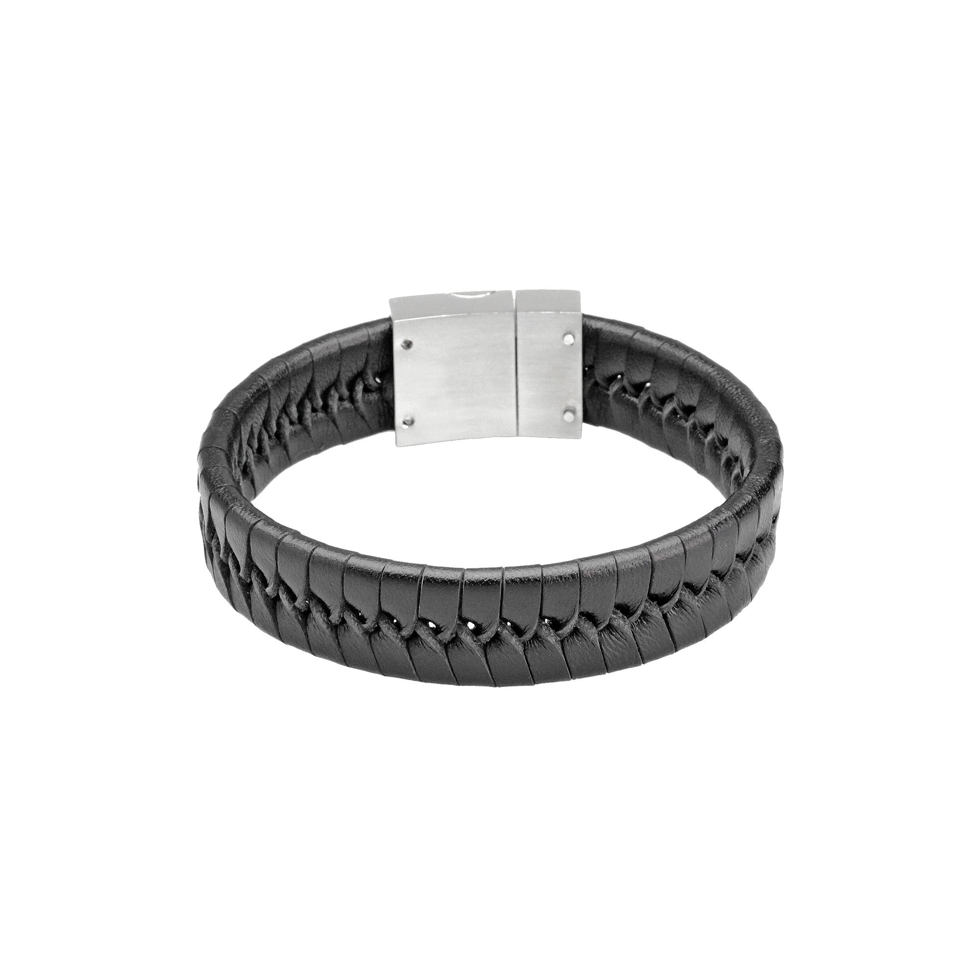 LYNX Stainless Steel & Black Leather Bracelet - Men, Mens, Size: 8.5