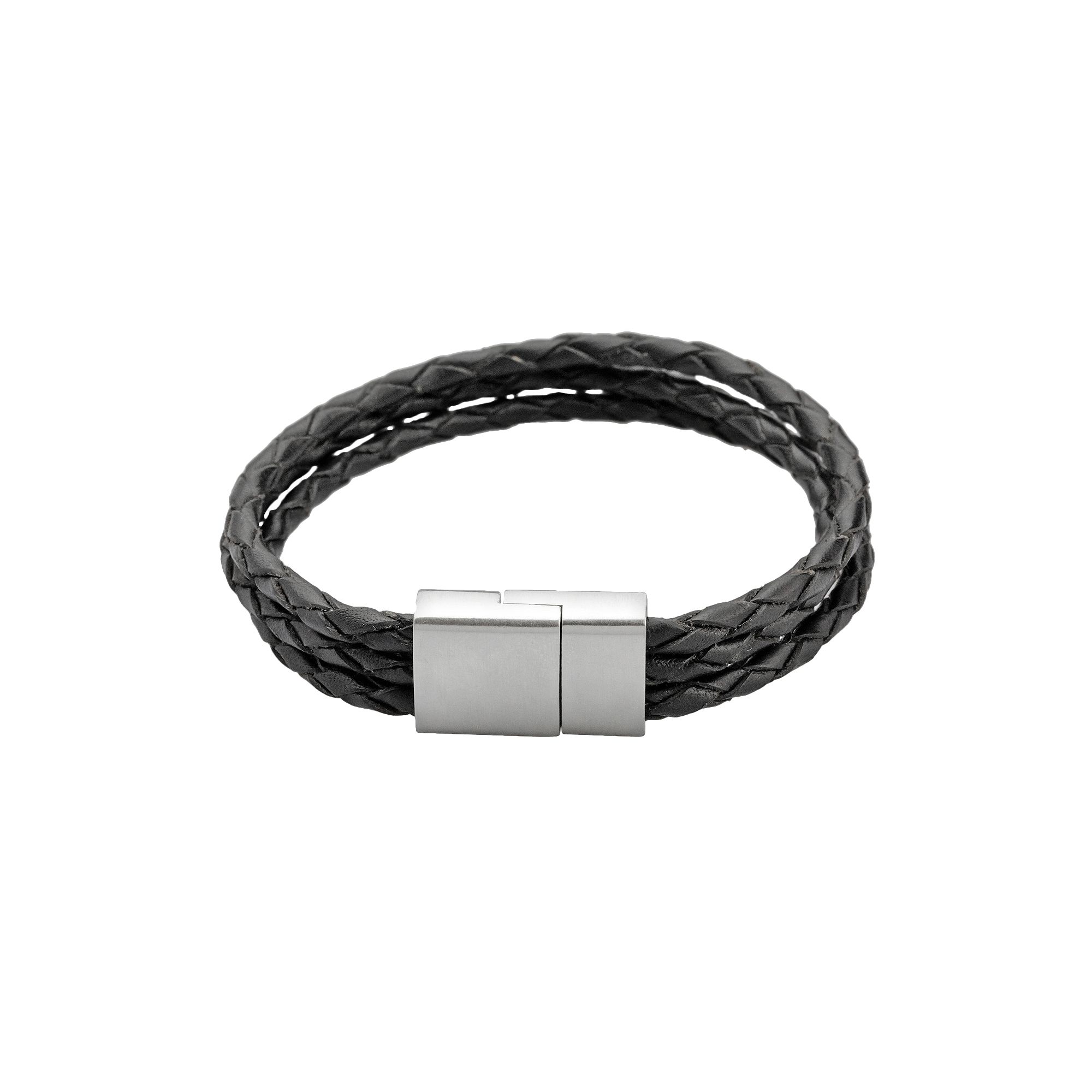 LYNX Stainless Steel & Black Leather Bracelet - Men, Mens, Size: 8.5