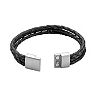 LYNX Stainless Steel and Black Leather Bracelet - Men
