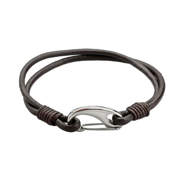 LYNX Stainless Steel & Black Leather Necklace - Men