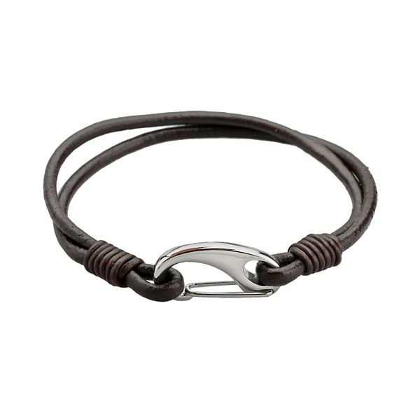 Stainless Steel Polished Genuine Leather Braided Bracelet