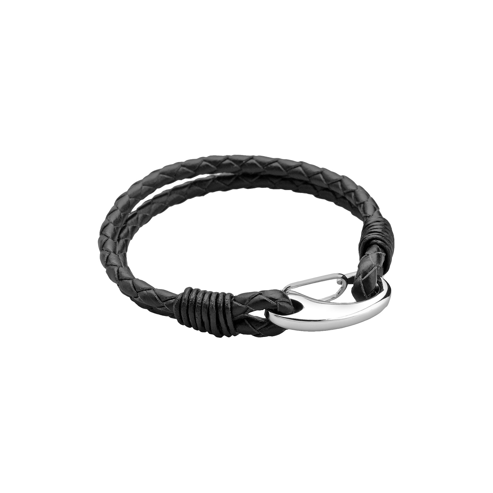 LYNX Stainless Steel & Black Leather Bracelet - Men, Mens, Size: 8.5