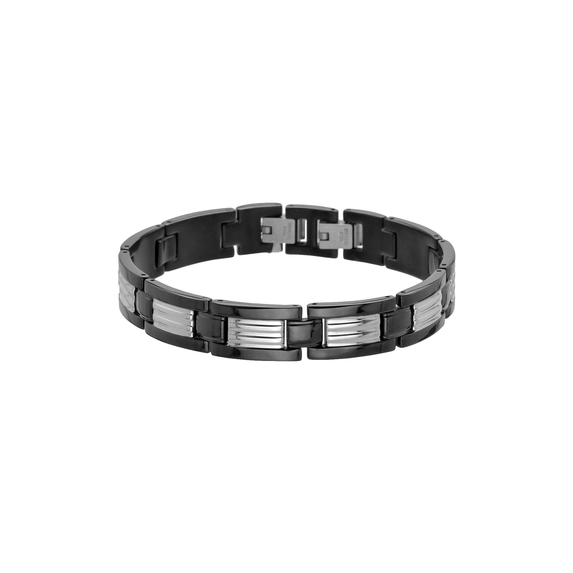 LYNX Black Ion-Plated Stainless Steel & Stainless Steel Ribbed Link Bracel