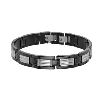 LYNX Black Ion-Plated Stainless Steel & Stainless Steel Ribbed Link Bracelet - Men