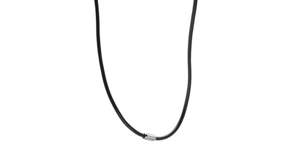 LYNX Stainless Steel and Black Leather Necklace - Men