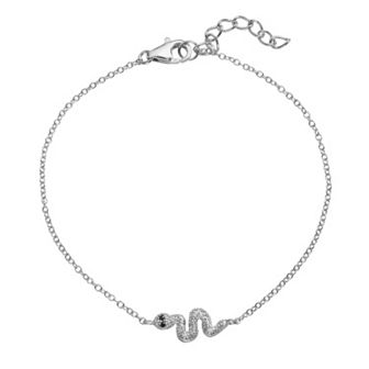 Sophie Miller Sterling Silver Black & White Cubic Zirconia Snake Link Bracelet