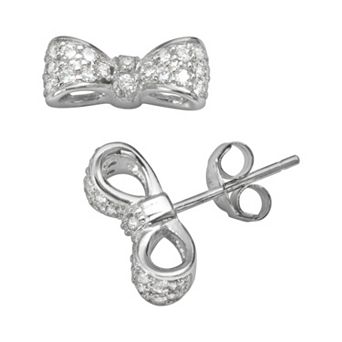 Sophie Miller Sterling Silver Cubic Zirconia Bow Stud Earrings