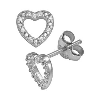 Sophie Miller Sterling Silver Cubic Zirconia Heart Stud Earrings
