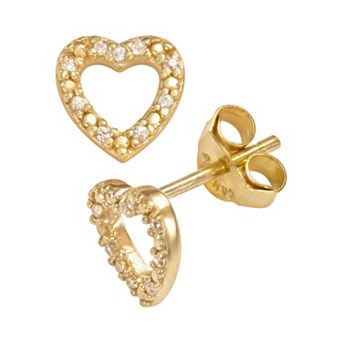 Sophie Miller 14k Gold Over Silver Cubic Zirconia Heart Stud Earrings