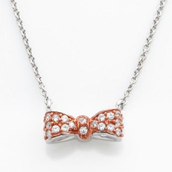 Sophie Miller 14k Rose Gold Over Silver & Sterling Silver Cubic Zirconia Bow Necklace