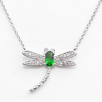 Sophie Miller Sterling Silver Simulated Emerald & Cubic Zirconia Dragonfly Necklace
