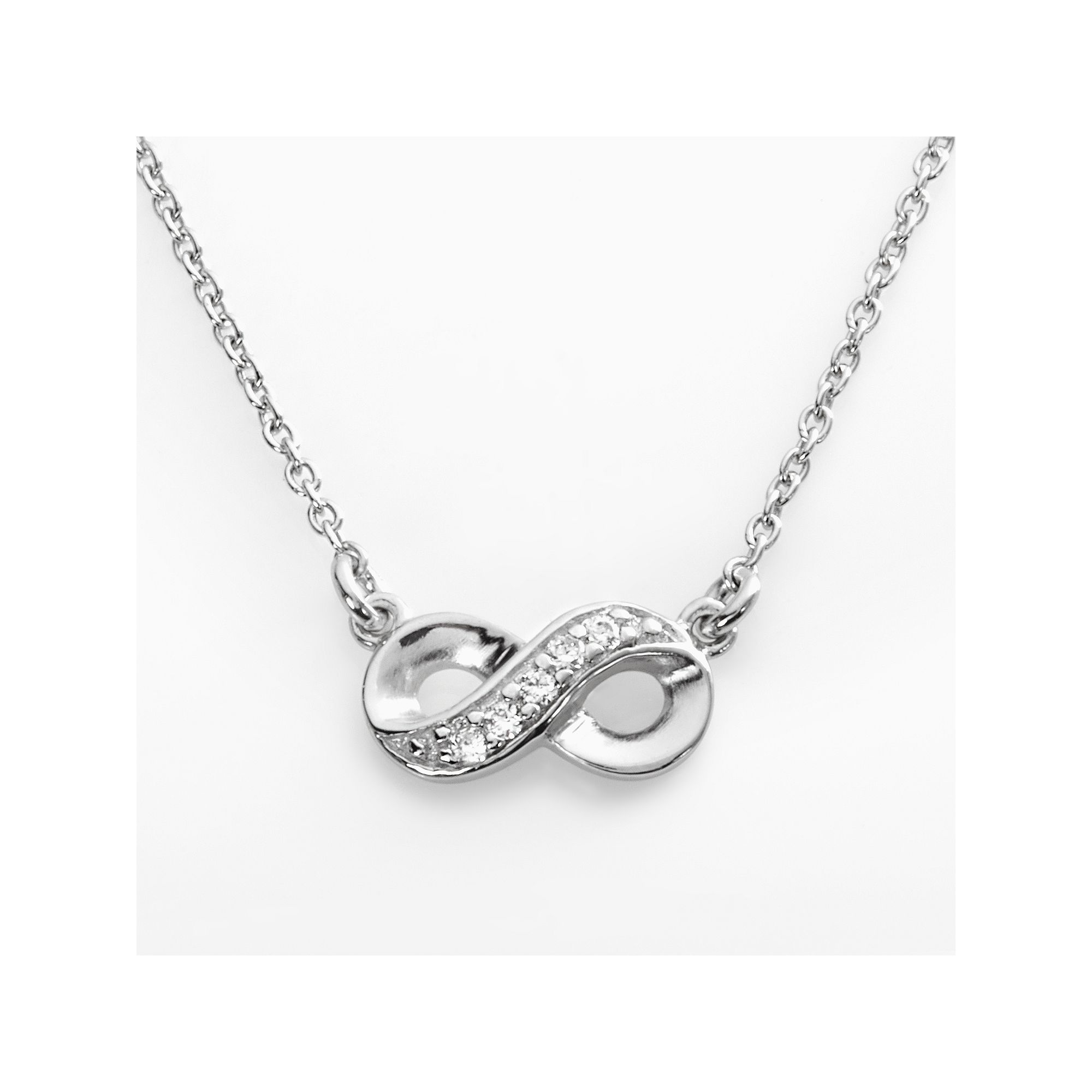 Sophie Miller Sterling Silver Simulated Diamond Infinity Link Necklace, Wo