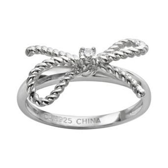Sophie Miller Sterling Silver Cubic Zirconia Twist Bow Ring