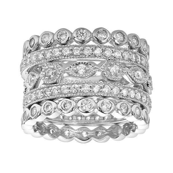 Sophie Miller Sterling Silver Cubic Zirconia Stack Ring Set