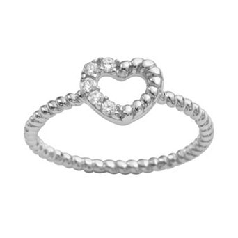 Sophie Miller Sterling Silver Cubic Zirconia Twist Heart Ring