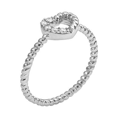 Sophie Miller Sterling Silver Cubic Zirconia Twist Heart Ring