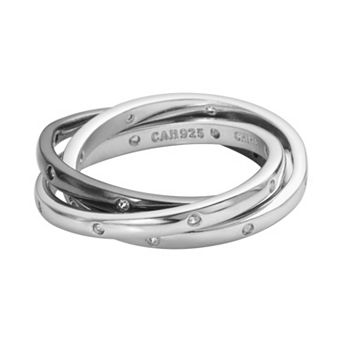 Sophie Miller Black & White Rhodium-Plated Sterling Silver Cubic Zirconia Interlocking Ring