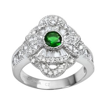 Sophie Miller Sterling Silver Simulated Emerald & Cubic Zirconia Filigree Ring