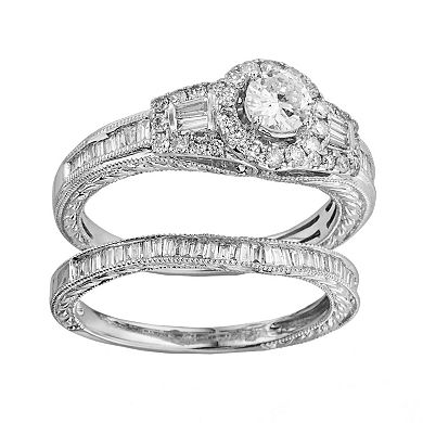 14k White Gold 1-ct. T.W. IGL Certified Round-Cut Diamond Frame Ring Set