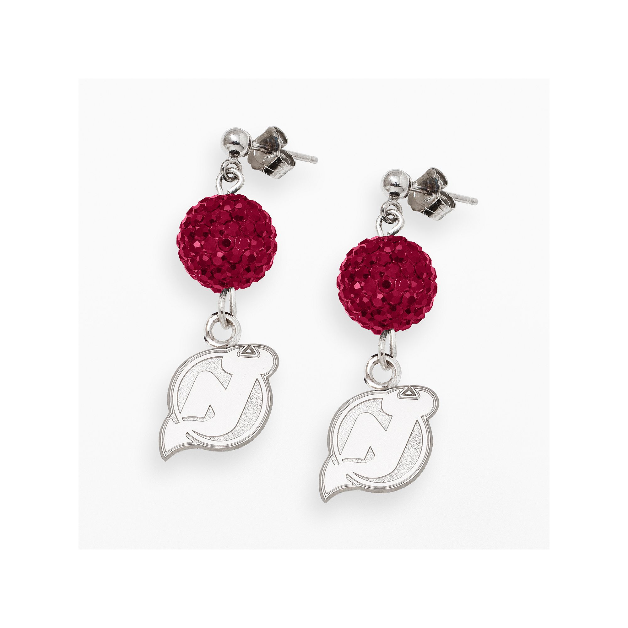 LogoArt New Jersey Devils Sterling Silver Crystal Ball Drop Earrings, Women