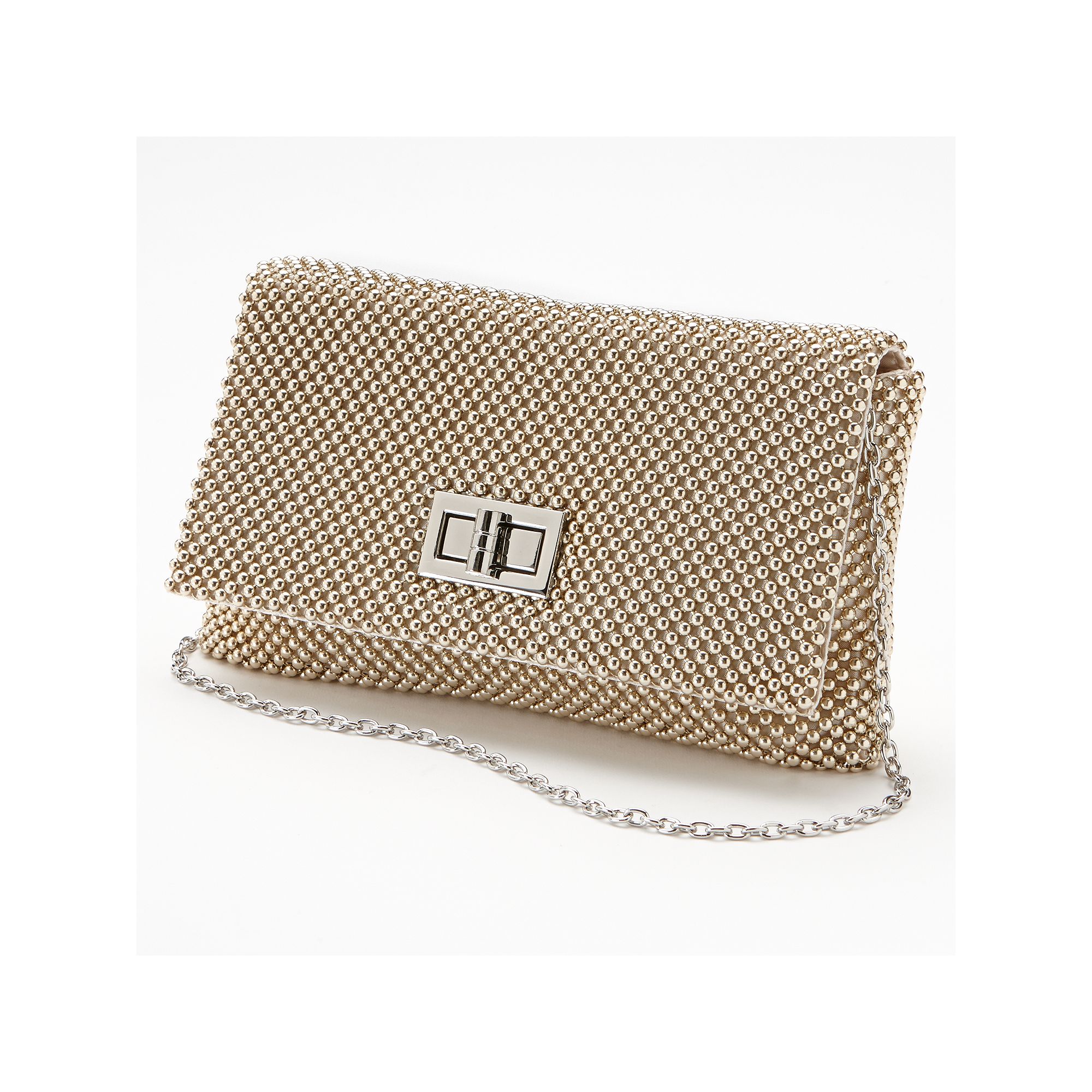 Gunne Sax by Jessica McClintock Beaded Mesh Flap Clutch, Light Gold