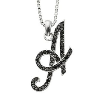 Jewelexcess Sterling Silver 1/4 ct T.W. Black Diamond Initial Pendant