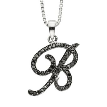 Jewelexcess Sterling Silver 1/4 ct T.W. Black Diamond Initial Pendant
