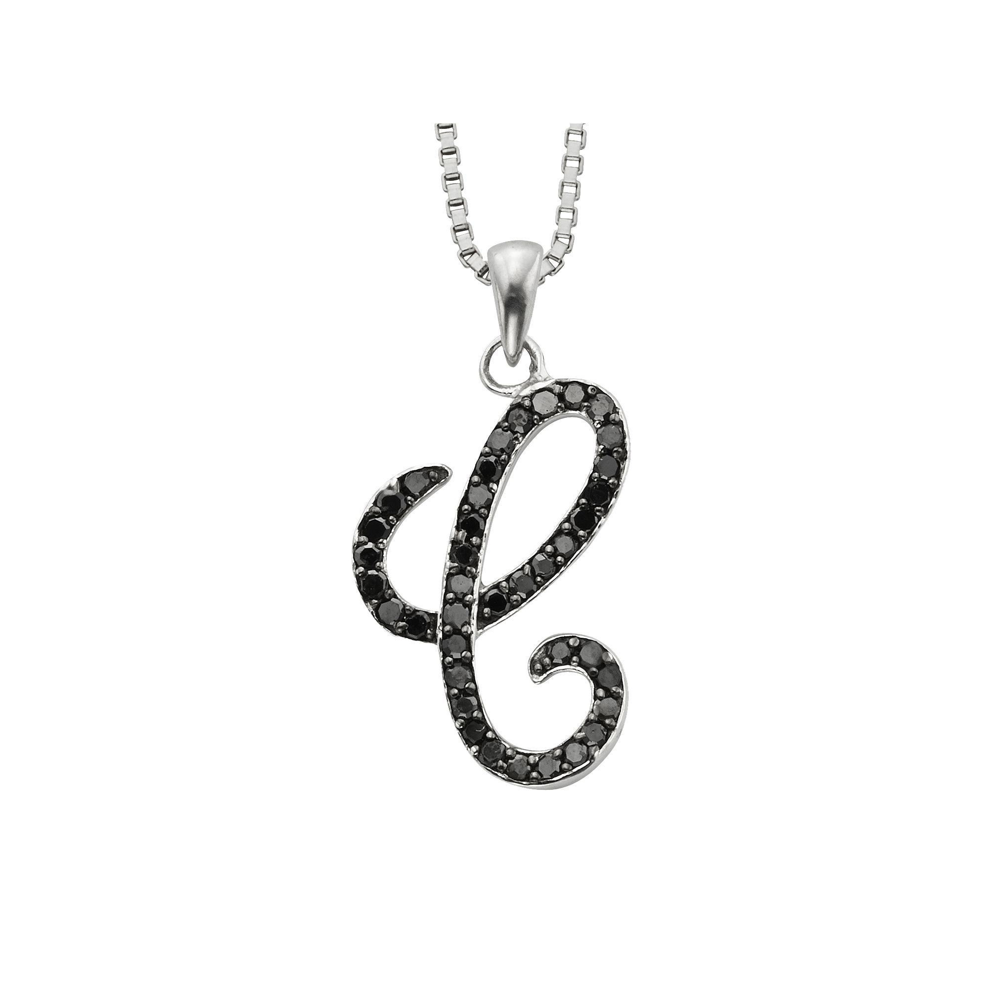Jewelexcess Sterling Silver 1/4-ct. T.W. Black Diamond Initial Pendant, Wo