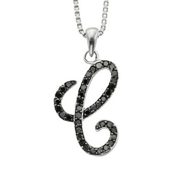 Jewelexcess Sterling Silver 1/4 ct T.W. Black Diamond Initial Pendant