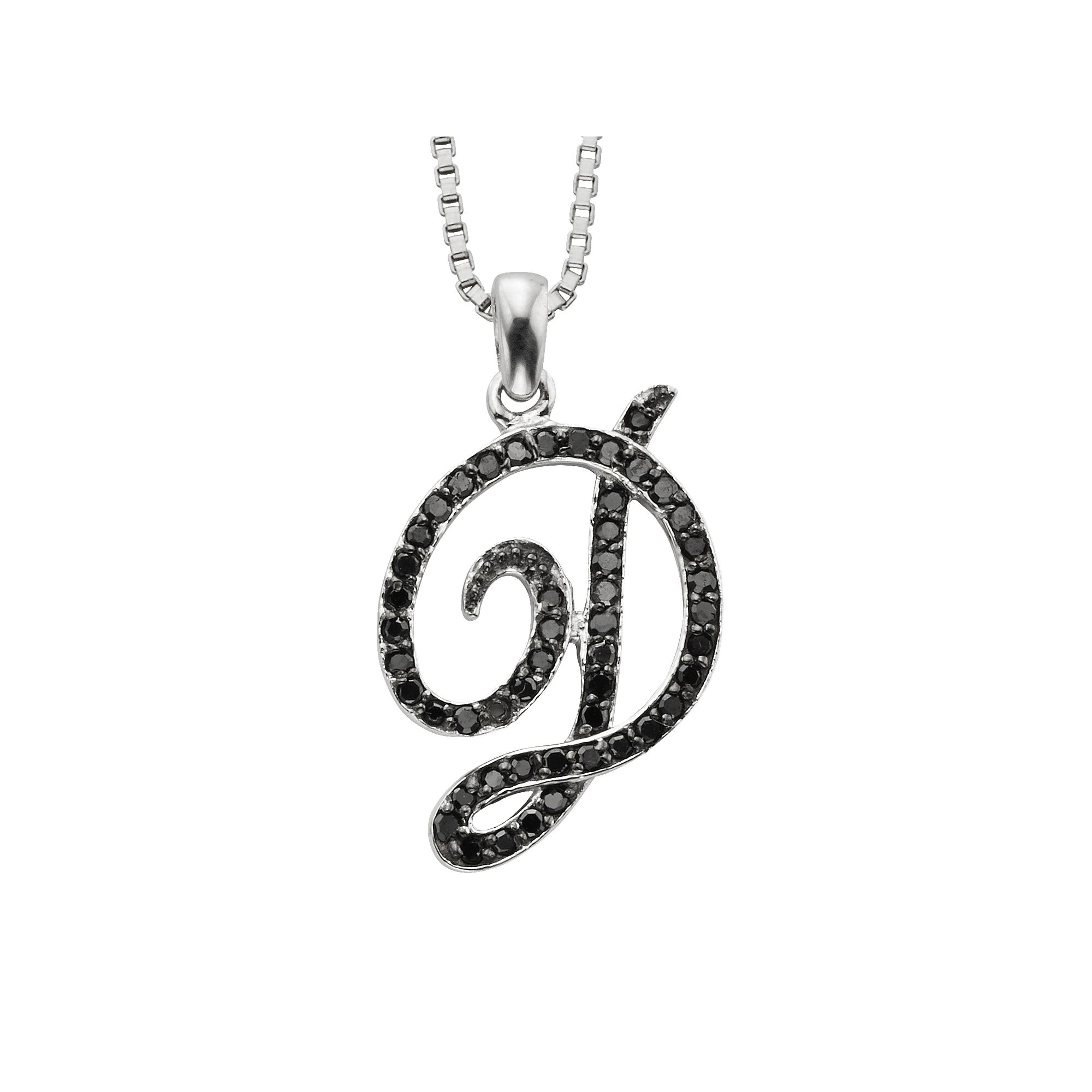 Jewelexcess Sterling Silver 1/4-ct. T.W. Black Diamond Initial Pendant, Wo