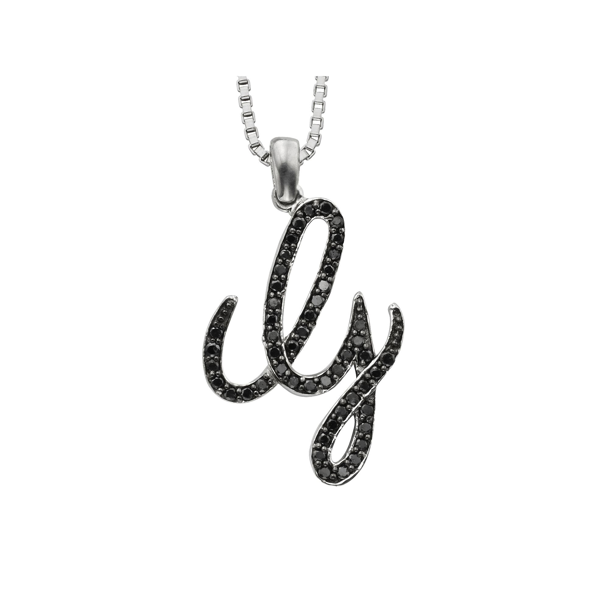Jewelexcess Sterling Silver 1/4-ct. T.W. Black Diamond Initial Pendant, Wo