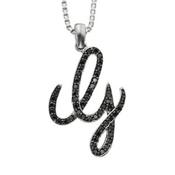 Jewelexcess Sterling Silver 1/4 ct T.W. Black Diamond Initial Pendant