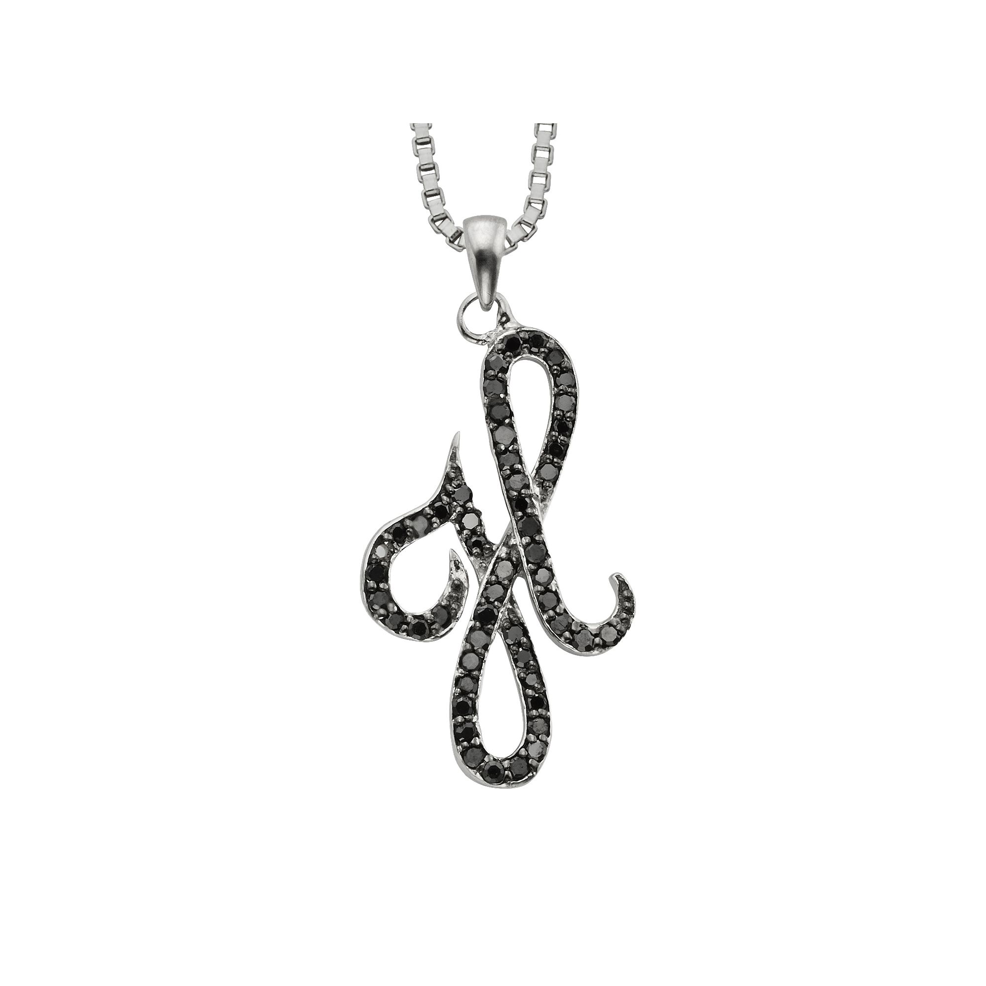 Jewelexcess Sterling Silver 1/4-ct. T.W. Black Diamond Initial Pendant, Wo