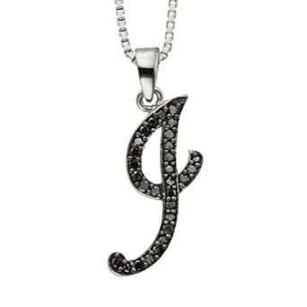 Jewelexcess Sterling Silver 1/4 ct T.W. Black Diamond Initial Pendant