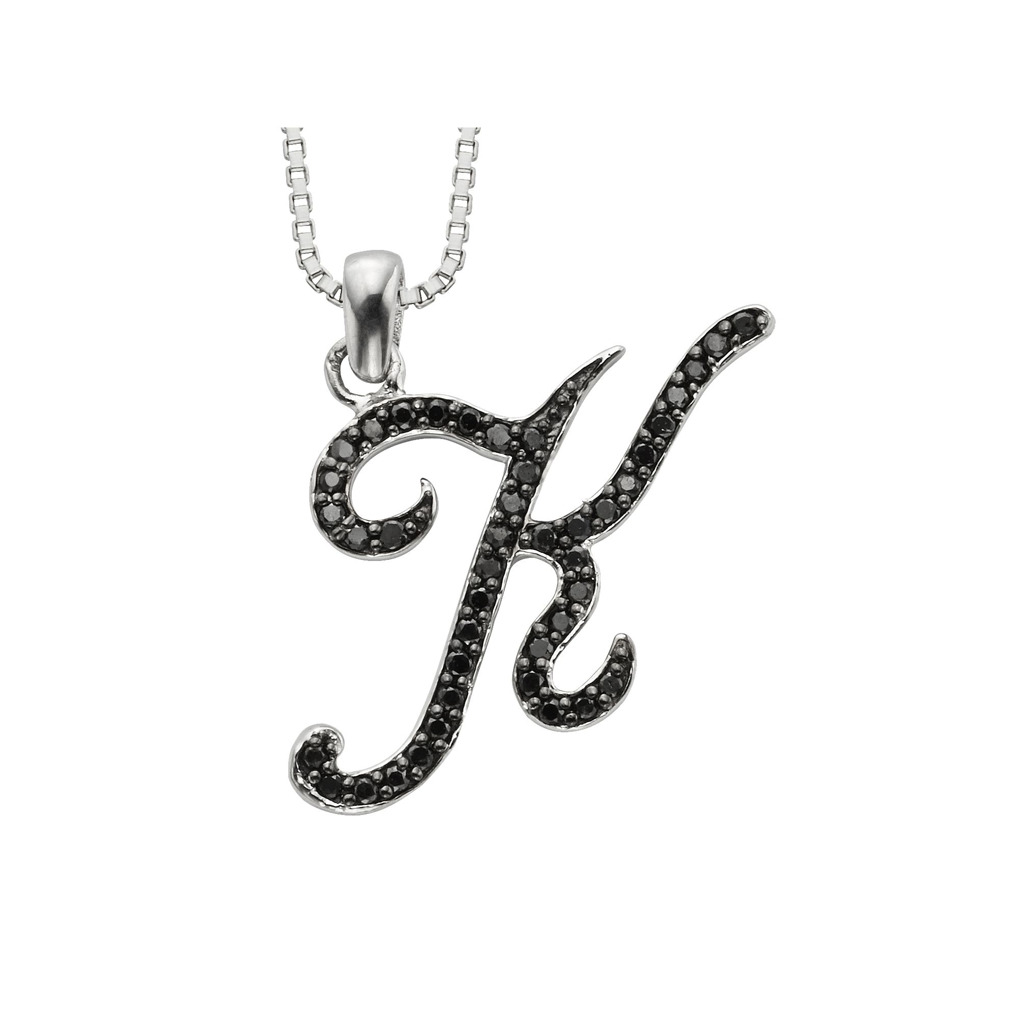 Jewelexcess Sterling Silver 1/4-ct. T.W. Black Diamond Initial Pendant, Wo