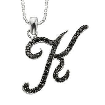 Jewelexcess Sterling Silver 1/4 ct T.W. Black Diamond Initial Pendant