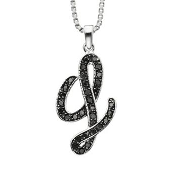 Jewelexcess Sterling Silver 1/4 ct T.W. Black Diamond Initial Pendant