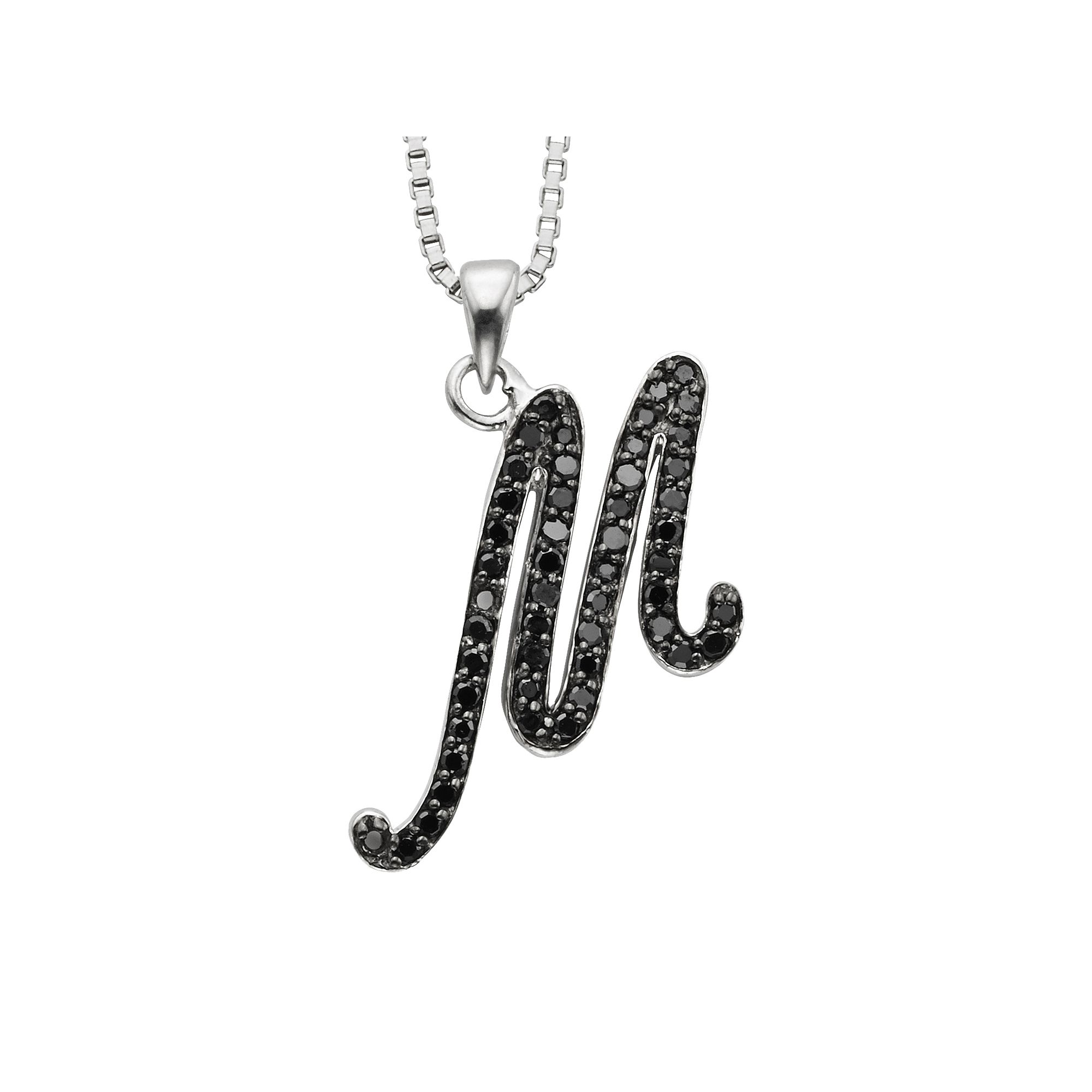 Jewelexcess Sterling Silver 1/4-ct. T.W. Black Diamond Initial Pendant, Wo
