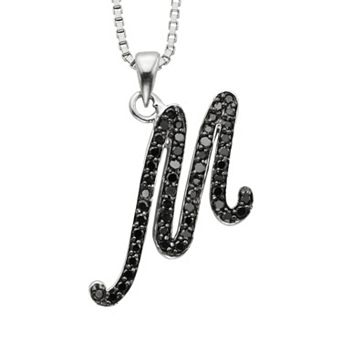 Jewelexcess Sterling Silver 1/4 ct T.W. Black Diamond Initial Pendant