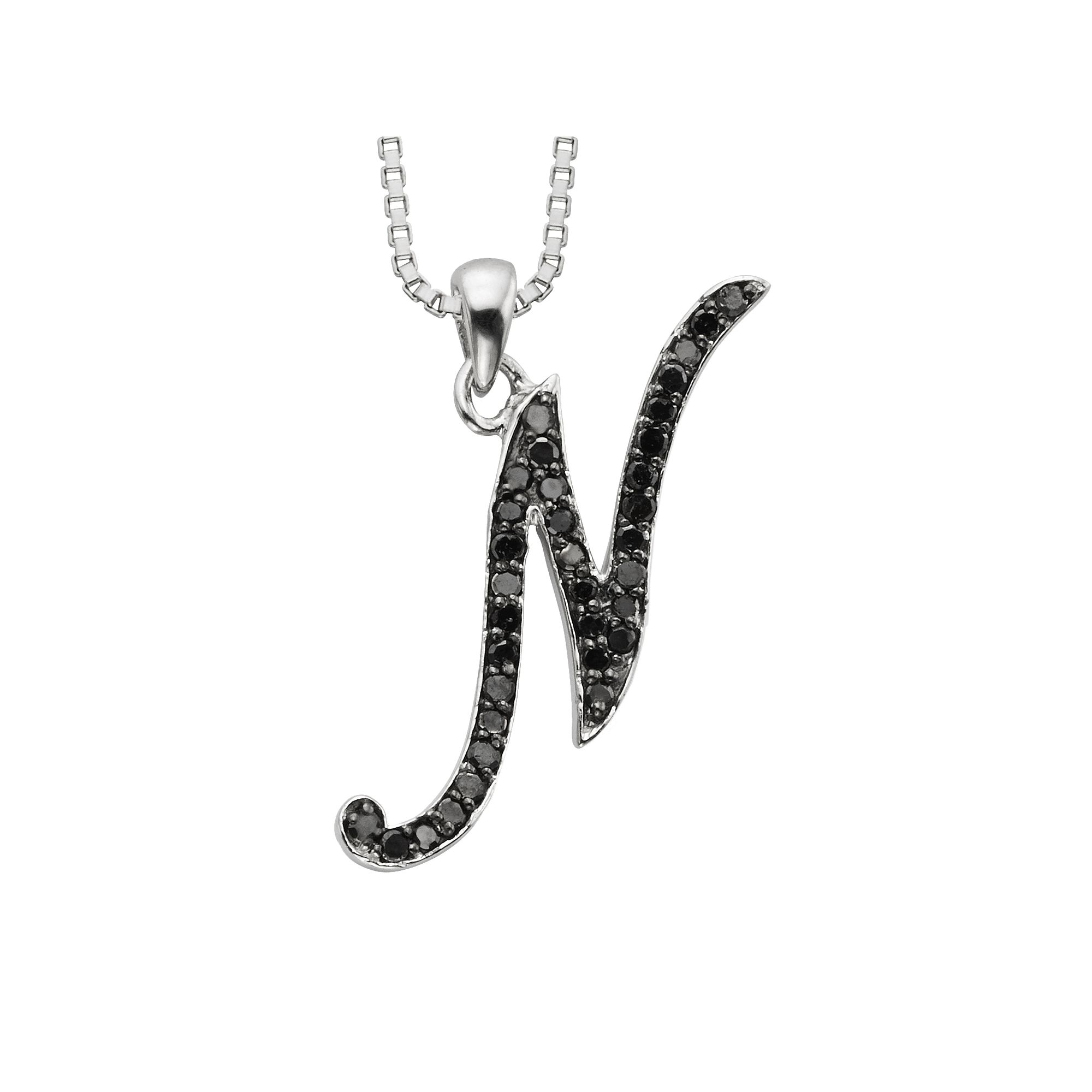 Jewelexcess Sterling Silver 1/4-ct. T.W. Black Diamond Initial Pendant, Wo
